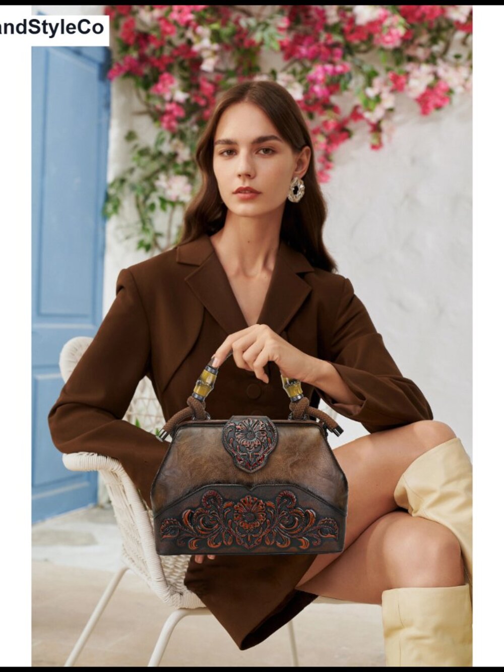 Vegan Leather Satchel Crossbody Bag Embossed Top Handle Medium Tote - Picture 6 of 6